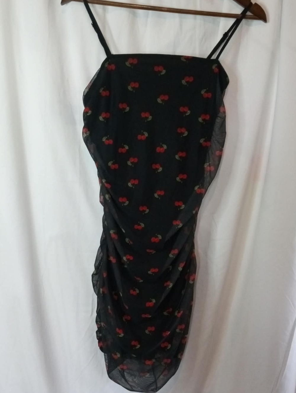 J for Justify Black Spaghetti Strap Mini Dress Red Cherry Mesh Baddie Large 90s